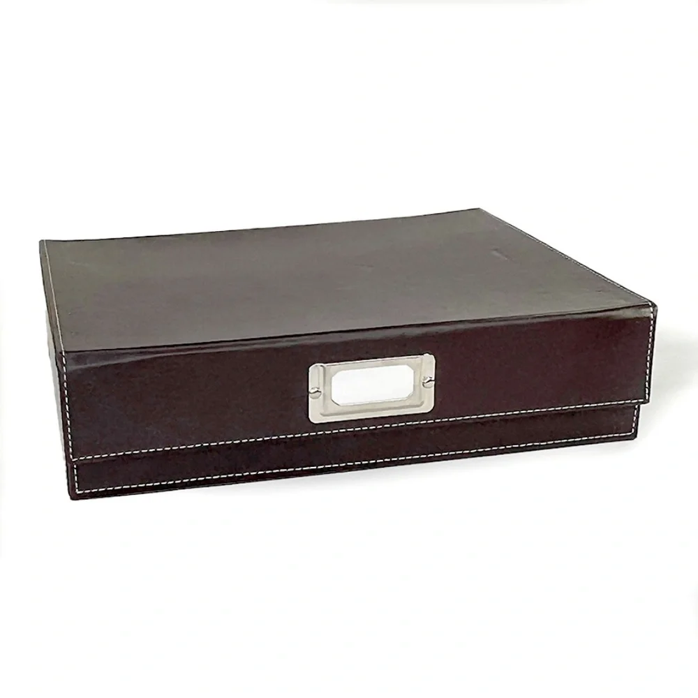 Brown Leather Hinged File Box